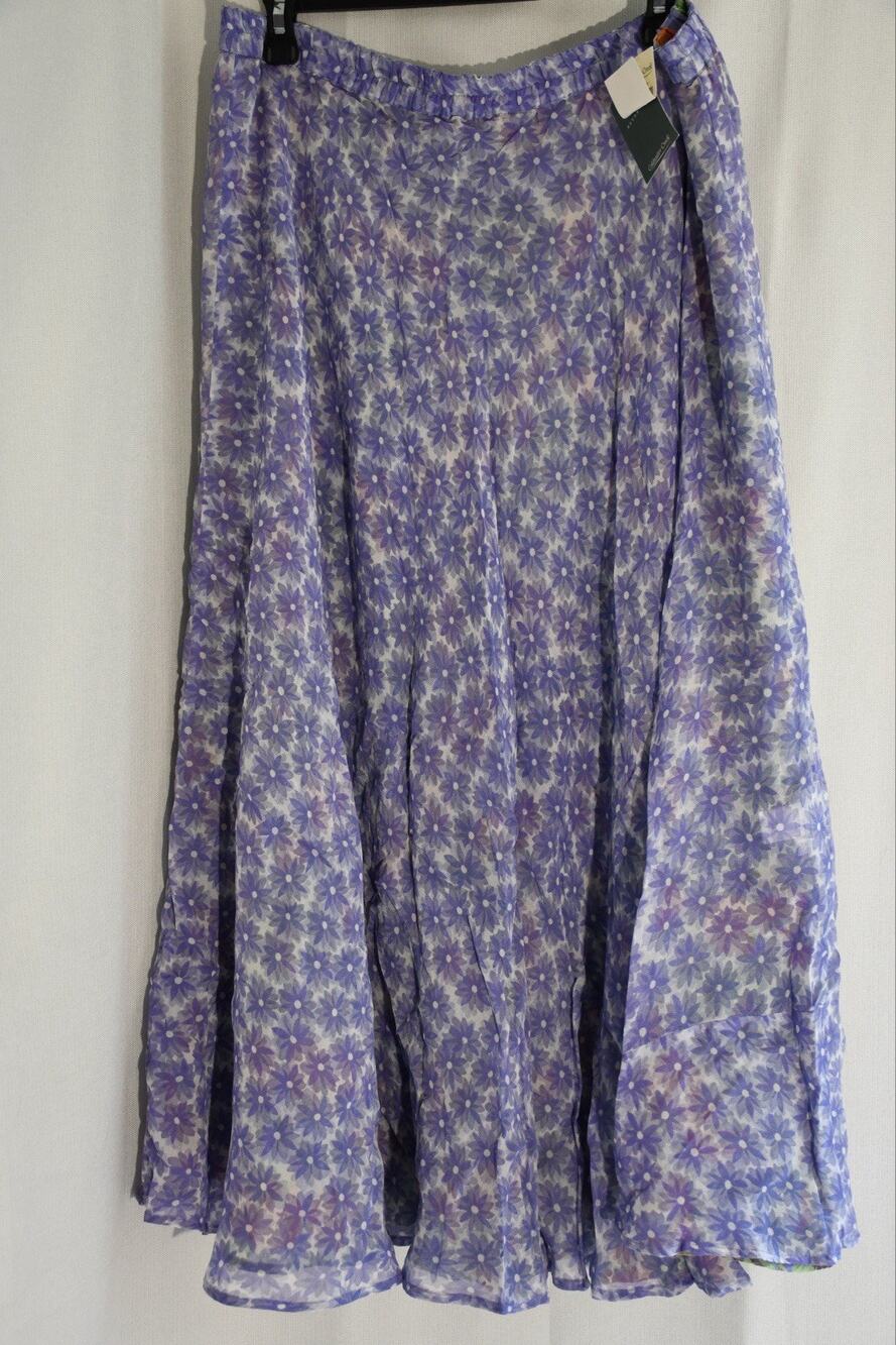 Coldwater Creek Purple Floral Reversible Elastic Maxi Skirt NWT XL